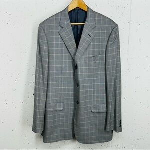 Corneliani Men's Size 56L Spencer Virgin Wool Silk Blue Micro Houndstooth Jacket